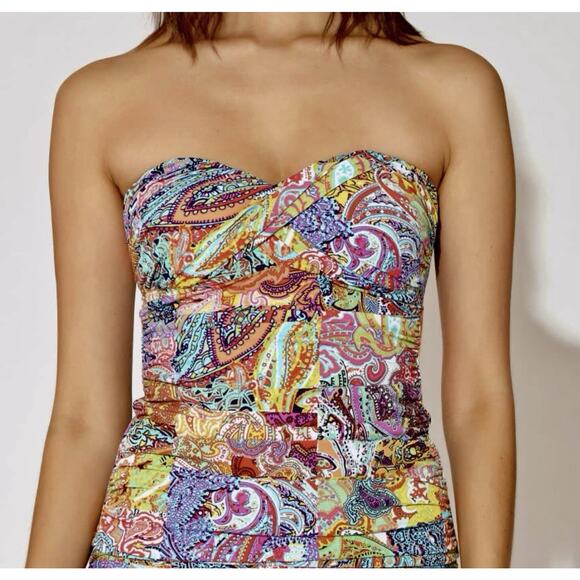 NWT Bleu by Rod Beattie Bohemian Paradise Twist Bandeau Tankini Top Size 4 NEW